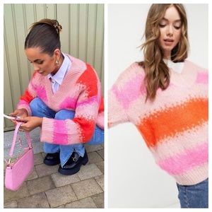 ASOS Striped knit rainbow v-neck oversized sweater
